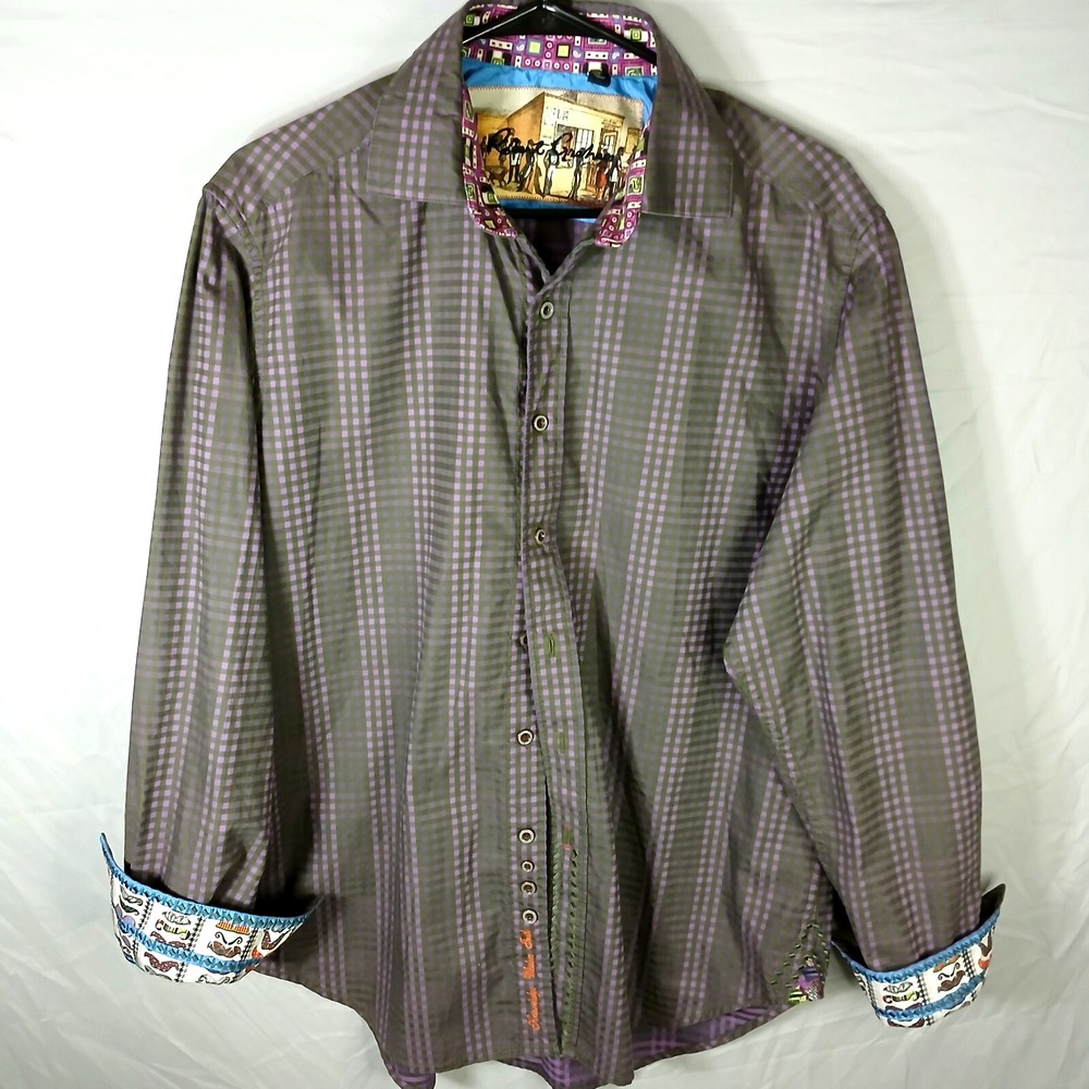Robert Graham Flip Cuff‎ Mustache 100% Cotton Mens Sz M Long Sleeve Button AB59